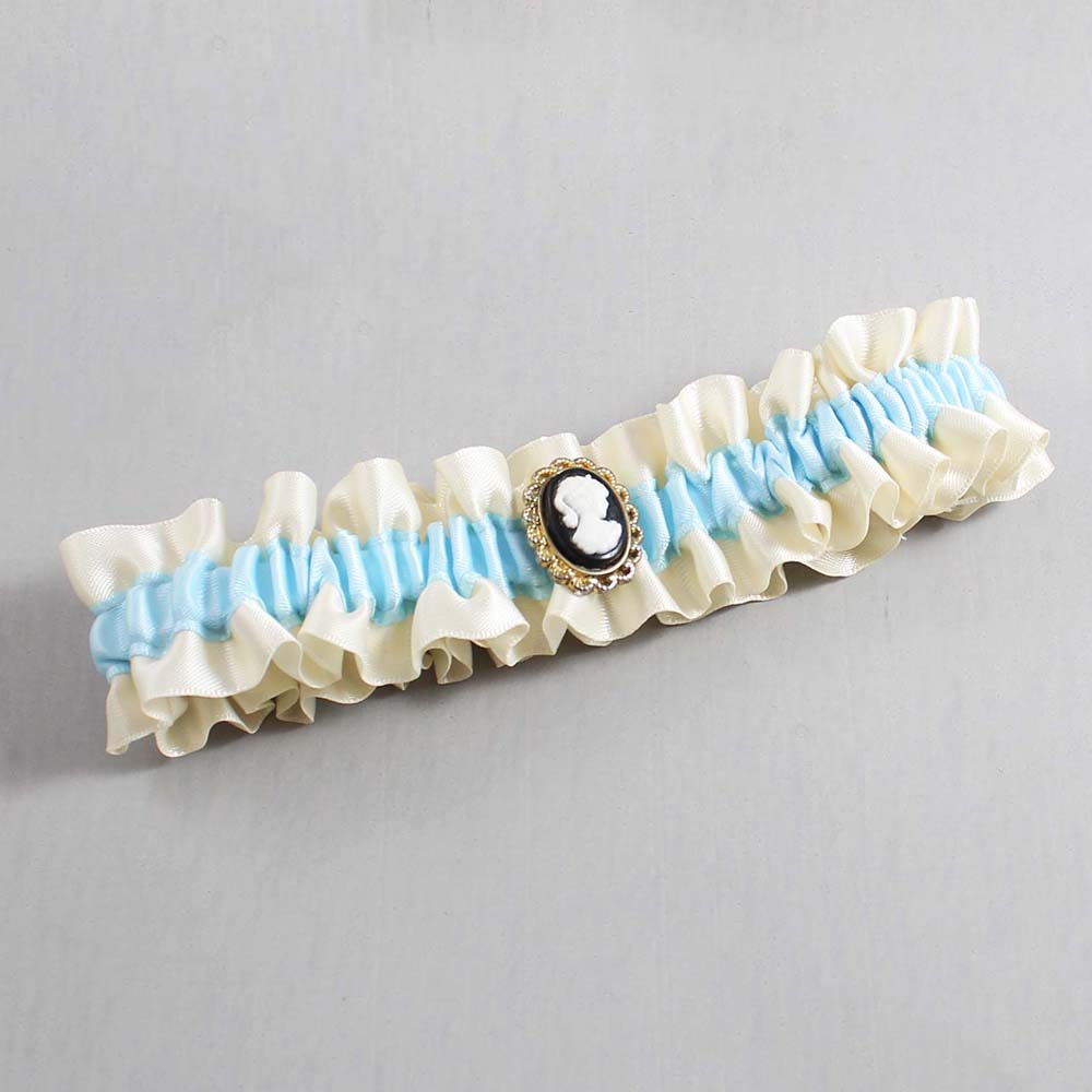 Ivory and Alice Blue Satin Wedding Garter / Ivory and Blue Wedding Garters / Wedding Garter / Custom Wedding Garter / Bridal Garter / Prom Garter / Linda Joyce Couture / Personalized Garter / Personalized Wedding Garter / Personalized Prom Garter