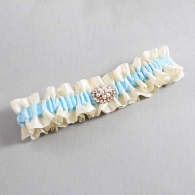 Ivory and Alice Blue Satin Wedding Garter / Ivory and Blue Wedding Garters / Wedding Garter / Custom Wedding Garter / Bridal Garter / Prom Garter / Linda Joyce Couture / Personalized Garter / Personalized Wedding Garter / Personalized Prom Garter