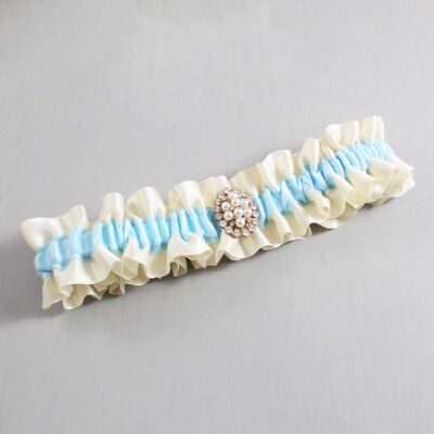 Ivory and Alice Blue Satin Wedding Garter / Ivory and Blue Wedding Garters / Wedding Garter / Custom Wedding Garter / Bridal Garter / Prom Garter / Linda Joyce Couture / Personalized Garter / Personalized Wedding Garter / Personalized Prom Garter
