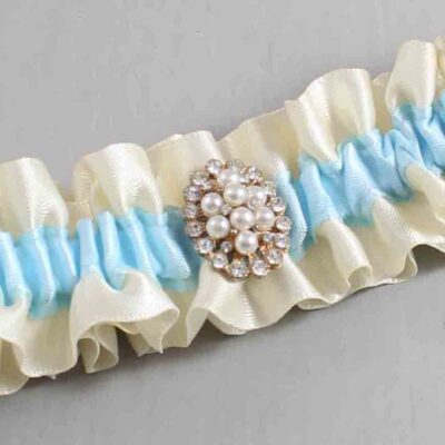 Ivory and Alice Blue Satin Wedding Garter / Ivory and Blue Wedding Garters / Wedding Garter / Custom Wedding Garter / Bridal Garter / Prom Garter / Linda Joyce Couture / Personalized Garter / Personalized Wedding Garter / Personalized Prom Garter
