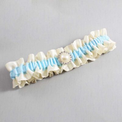 Ivory and Alice Blue Satin Wedding Garter / Ivory and Blue Wedding Garters / Wedding Garter / Custom Wedding Garter / Bridal Garter / Prom Garter / Linda Joyce Couture / Personalized Garter / Personalized Wedding Garter / Personalized Prom Garter