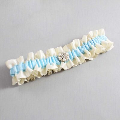 Ivory and Alice Blue Satin Wedding Garter / Ivory and Blue Wedding Garters / Wedding Garter / Custom Wedding Garter / Bridal Garter / Prom Garter / Linda Joyce Couture / Personalized Garter / Personalized Wedding Garter / Personalized Prom Garter