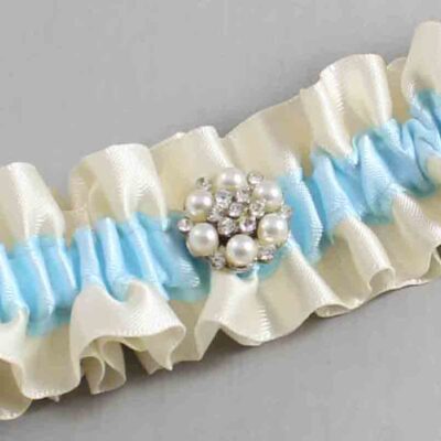 Ivory and Alice Blue Satin Wedding Garter / Ivory and Blue Wedding Garters / Wedding Garter / Custom Wedding Garter / Bridal Garter / Prom Garter / Linda Joyce Couture / Personalized Garter / Personalized Wedding Garter / Personalized Prom Garter