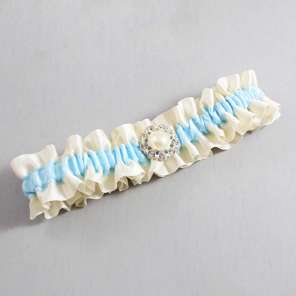 Ivory and Alice Blue Satin Wedding Garter / Ivory and Blue Wedding Garters / Wedding Garter / Custom Wedding Garter / Bridal Garter / Prom Garter / Linda Joyce Couture / Personalized Garter / Personalized Wedding Garter / Personalized Prom Garter