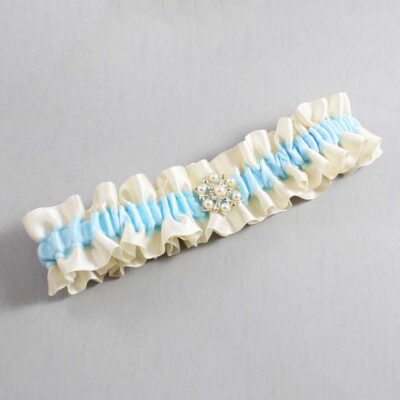 Ivory and Alice Blue Satin Wedding Garter / Ivory and Blue Wedding Garters / Wedding Garter / Custom Wedding Garter / Bridal Garter / Prom Garter / Linda Joyce Couture / Personalized Garter / Personalized Wedding Garter / Personalized Prom Garter