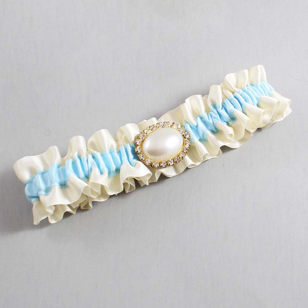 Ivory and Alice Blue Satin Wedding Garter / Ivory and Blue Wedding Garters / Wedding Garter / Custom Wedding Garter / Bridal Garter / Prom Garter / Linda Joyce Couture / Personalized Garter / Personalized Wedding Garter / Personalized Prom Garter