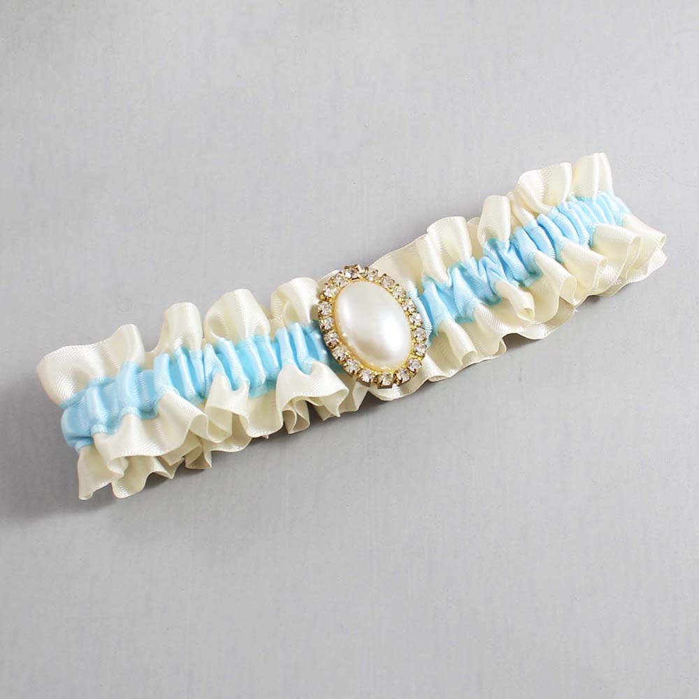 Ivory and Alice Blue Satin Wedding Garter / Ivory and Blue Wedding Garters / Wedding Garter / Custom Wedding Garter / Bridal Garter / Prom Garter / Linda Joyce Couture / Personalized Garter / Personalized Wedding Garter / Personalized Prom Garter