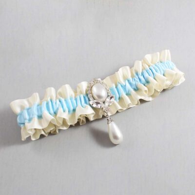 Ivory and Alice Blue Satin Wedding Garter / Ivory and Blue Wedding Garters / Wedding Garter / Custom Wedding Garter / Bridal Garter / Prom Garter / Linda Joyce Couture / Personalized Garter / Personalized Wedding Garter / Personalized Prom Garter