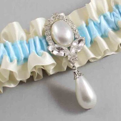 Ivory and Alice Blue Satin Wedding Garter / Ivory and Blue Wedding Garters / Wedding Garter / Custom Wedding Garter / Bridal Garter / Prom Garter / Linda Joyce Couture / Personalized Garter / Personalized Wedding Garter / Personalized Prom Garter