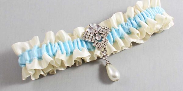 Ivory and Alice Blue Satin Wedding Garter / Ivory and Blue Wedding Garters / Wedding Garter / Custom Wedding Garter / Bridal Garter / Prom Garter / Linda Joyce Couture / Personalized Garter / Personalized Wedding Garter / Personalized Prom Garter