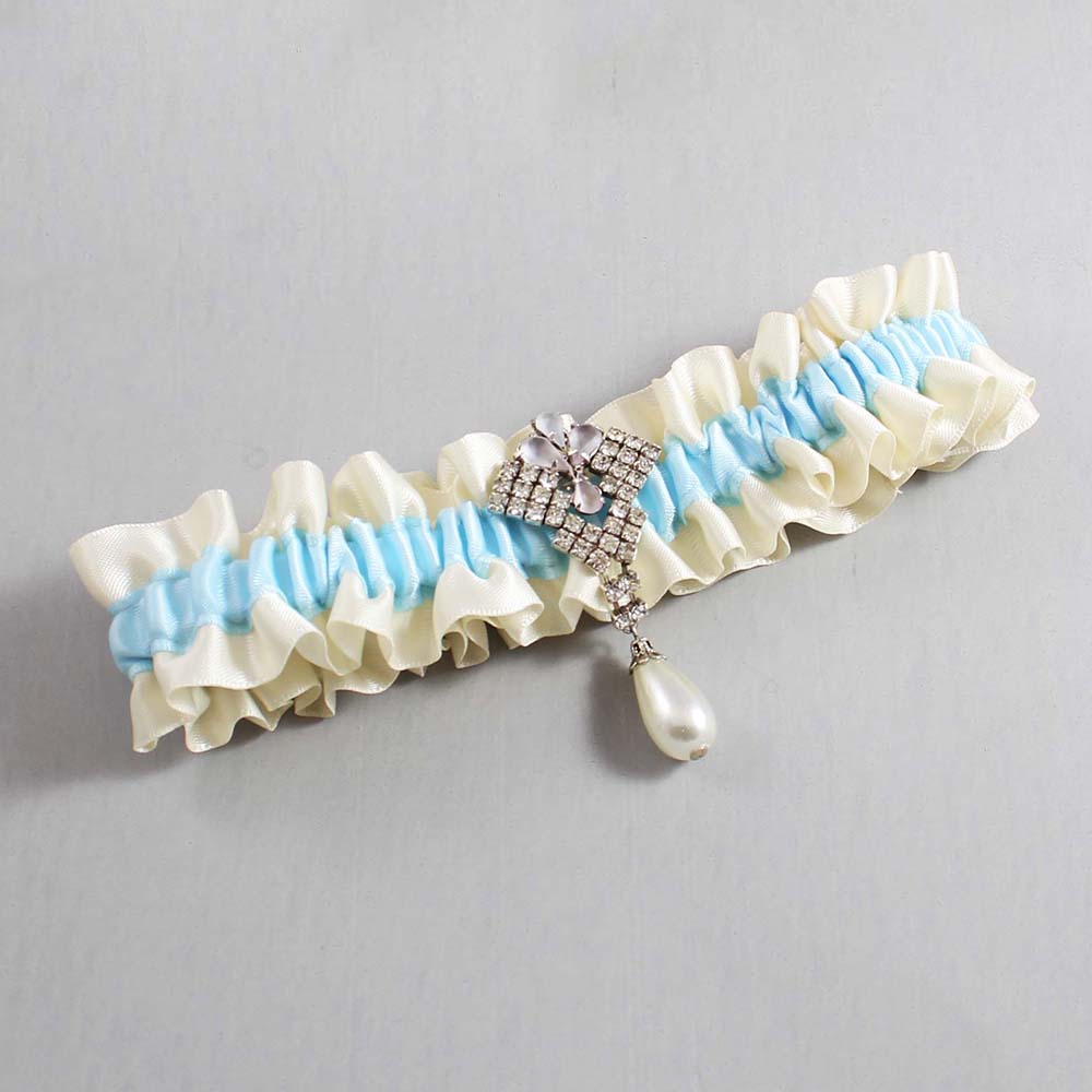 Ivory and Alice Blue Satin Wedding Garter / Ivory and Blue Wedding Garters / Wedding Garter / Custom Wedding Garter / Bridal Garter / Prom Garter / Linda Joyce Couture / Personalized Garter / Personalized Wedding Garter / Personalized Prom Garter