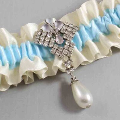 Ivory and Alice Blue Satin Wedding Garter / Ivory and Blue Wedding Garters / Wedding Garter / Custom Wedding Garter / Bridal Garter / Prom Garter / Linda Joyce Couture / Personalized Garter / Personalized Wedding Garter / Personalized Prom Garter