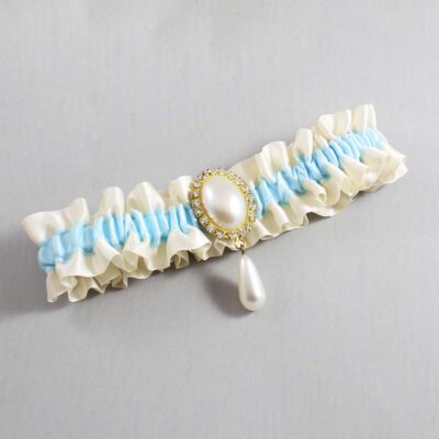Ivory and Alice Blue Satin Wedding Garter / Ivory and Blue Wedding Garters / Wedding Garter / Custom Wedding Garter / Bridal Garter / Prom Garter / Linda Joyce Couture / Personalized Garter / Personalized Wedding Garter / Personalized Prom Garter