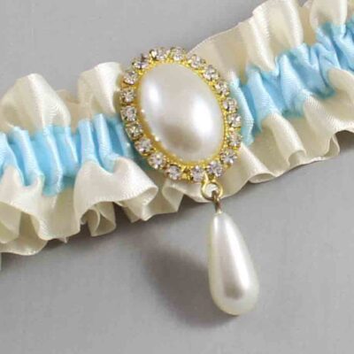 Ivory and Alice Blue Satin Wedding Garter / Ivory and Blue Wedding Garters / Wedding Garter / Custom Wedding Garter / Bridal Garter / Prom Garter / Linda Joyce Couture / Personalized Garter / Personalized Wedding Garter / Personalized Prom Garter