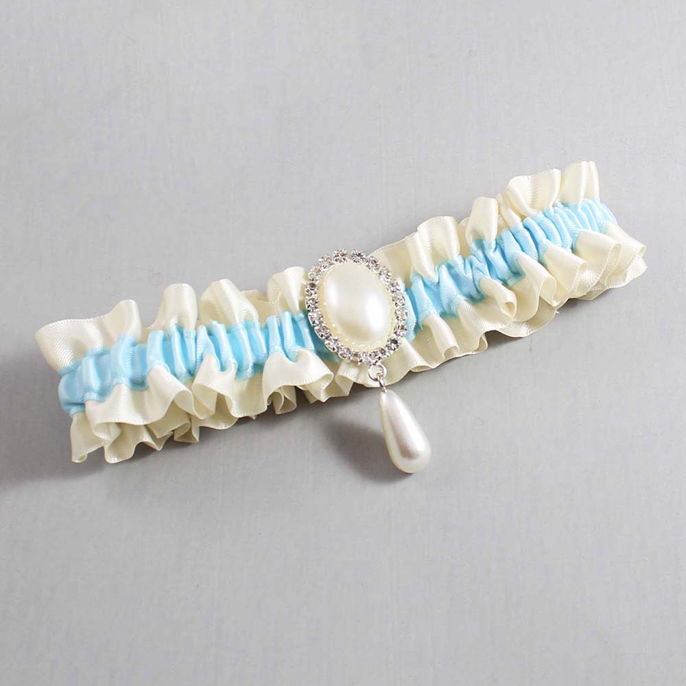 Ivory and Alice Blue Satin Wedding Garter / Ivory and Blue Wedding Garters / Wedding Garter / Custom Wedding Garter / Bridal Garter / Prom Garter / Linda Joyce Couture / Personalized Garter / Personalized Wedding Garter / Personalized Prom Garter