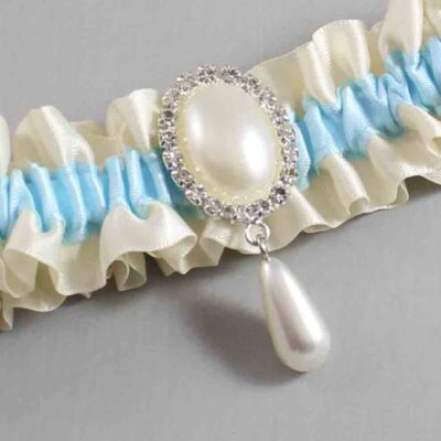 Ivory and Alice Blue Satin Wedding Garter / Ivory and Blue Wedding Garters / Wedding Garter / Custom Wedding Garter / Bridal Garter / Prom Garter / Linda Joyce Couture / Personalized Garter / Personalized Wedding Garter / Personalized Prom Garter