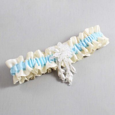 Ivory and Alice Blue Satin Wedding Garter / Ivory and Blue Wedding Garters / Wedding Garter / Custom Wedding Garter / Bridal Garter / Prom Garter / Linda Joyce Couture / Personalized Garter / Personalized Wedding Garter / Personalized Prom Garter
