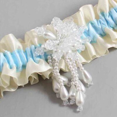 Ivory and Alice Blue Satin Wedding Garter / Ivory and Blue Wedding Garters / Wedding Garter / Custom Wedding Garter / Bridal Garter / Prom Garter / Linda Joyce Couture / Personalized Garter / Personalized Wedding Garter / Personalized Prom Garter