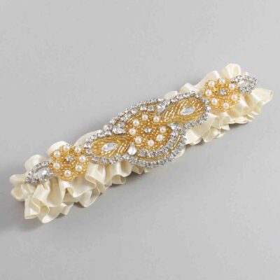 Ivory Satin with Gold Wedding Garter / Ivory Wedding Garters / Charlotte # (871-871)-01-A05-Gold