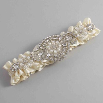 Ivory Satin Wedding Garter / Solid Ivory Wedding Garters / Charlotte # (871-871)-01-A06-Silver