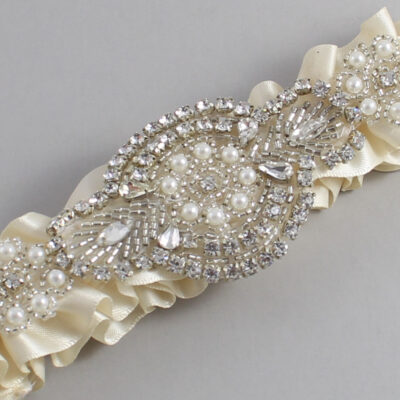 Ivory Satin Wedding Garter / Solid Ivory Wedding Garters / Charlotte # (871-871)-01-A06-Silver