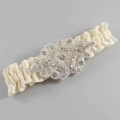 Ivory Satin Wedding Garter / Solid Ivory Wedding Garters / Heather # (871-871)-01-A07-Silver