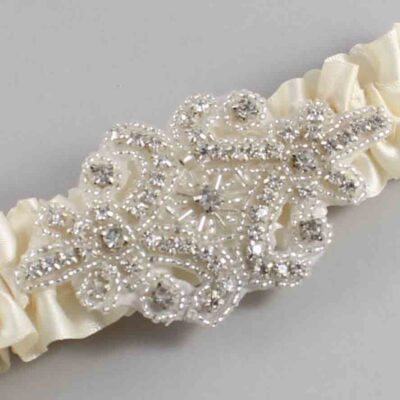 Ivory Satin Wedding Garter / Solid Ivory Wedding Garters / Heather # (871-871)-01-A07-Silver