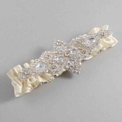 Ivory Satin Wedding Garter / Solid Ivory Wedding Garters / Lorine # (871-871)-01-A09-Silver