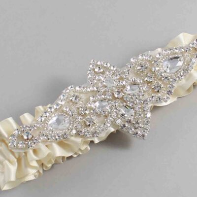Ivory Satin Wedding Garter / Solid Ivory Wedding Garters / Lorine # (871-871)-01-A09-Silver
