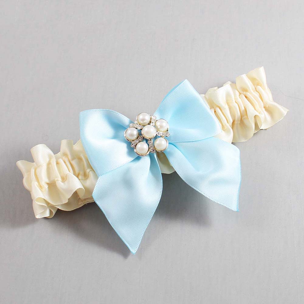 Ivory and Alice Blue Satin Wedding Garter / Ivory and Blue Wedding Garters / Wedding Garter / Custom Wedding Garter / Bridal Garter / Prom Garter / Linda Joyce Couture / Personalized Garter / Personalized Wedding Garter / Personalized Prom Garter