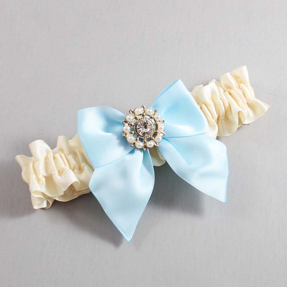 Ivory and Alice Blue Satin Wedding Garter / Ivory and Blue Wedding Garters / Wedding Garter / Custom Wedding Garter / Bridal Garter / Prom Garter / Linda Joyce Couture / Personalized Garter / Personalized Wedding Garter / Personalized Prom Garter