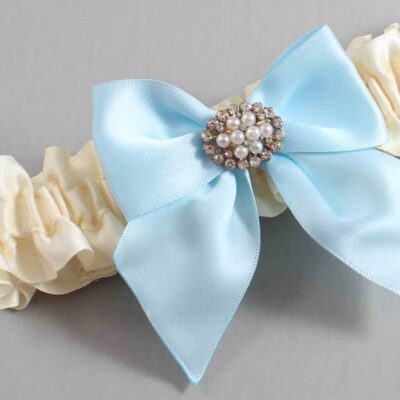 Ivory and Alice Blue Satin Wedding Garter / Ivory and Blue Wedding Garters / Wedding Garter / Custom Wedding Garter / Bridal Garter / Prom Garter / Linda Joyce Couture / Personalized Garter / Personalized Wedding Garter / Personalized Prom Garter
