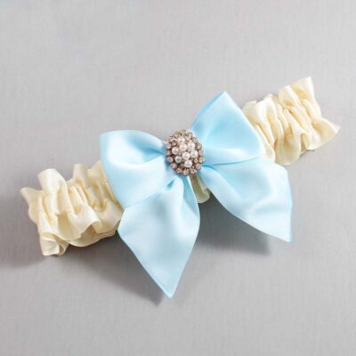 Ivory and Alice Blue Satin Wedding Garter / Ivory and Blue Wedding Garters / Wedding Garter / Custom Wedding Garter / Bridal Garter / Prom Garter / Linda Joyce Couture / Personalized Garter / Personalized Wedding Garter / Personalized Prom Garter