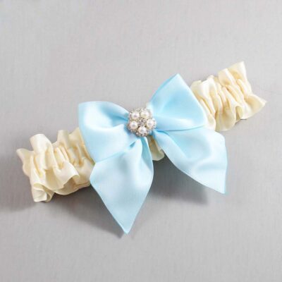 Ivory and Alice Blue Satin Wedding Garter / Ivory and Blue Wedding Garters / Wedding Garter / Custom Wedding Garter / Bridal Garter / Prom Garter / Linda Joyce Couture / Personalized Garter / Personalized Wedding Garter / Personalized Prom Garter