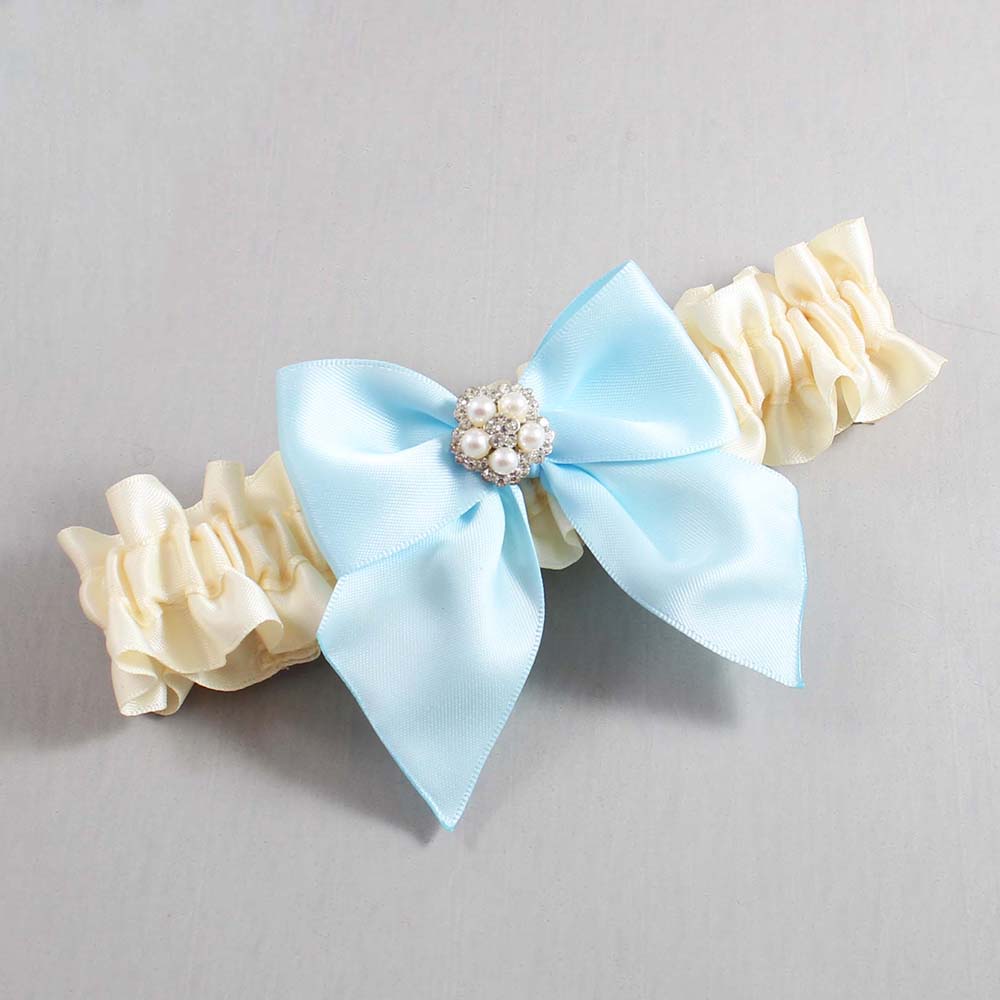 Ivory and Alice Blue Satin Wedding Garter / Ivory and Blue Wedding Garters / Wedding Garter / Custom Wedding Garter / Bridal Garter / Prom Garter / Linda Joyce Couture / Personalized Garter / Personalized Wedding Garter / Personalized Prom Garter
