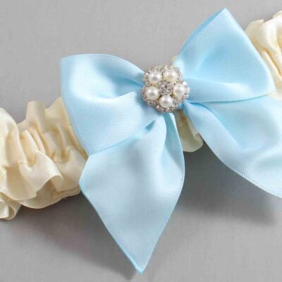 Ivory and Alice Blue Satin Wedding Garter / Ivory and Blue Wedding Garters / Wedding Garter / Custom Wedding Garter / Bridal Garter / Prom Garter / Linda Joyce Couture / Personalized Garter / Personalized Wedding Garter / Personalized Prom Garter