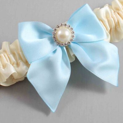 Ivory and Alice Blue Satin Wedding Garter / Ivory and Blue Wedding Garters / Wedding Garter / Custom Wedding Garter / Bridal Garter / Prom Garter / Linda Joyce Couture / Personalized Garter / Personalized Wedding Garter / Personalized Prom Garter