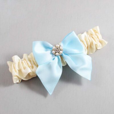 Ivory and Alice Blue Satin Wedding Garter / Ivory and Blue Wedding Garters / Wedding Garter / Custom Wedding Garter / Bridal Garter / Prom Garter / Linda Joyce Couture / Personalized Garter / Personalized Wedding Garter / Personalized Prom Garter