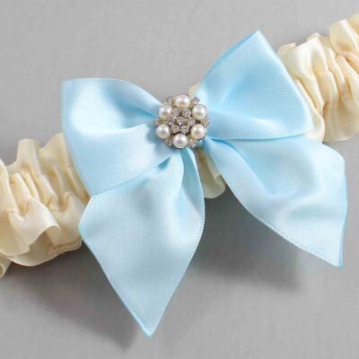Ivory and Alice Blue Satin Wedding Garter / Ivory and Blue Wedding Garters / Wedding Garter / Custom Wedding Garter / Bridal Garter / Prom Garter / Linda Joyce Couture / Personalized Garter / Personalized Wedding Garter / Personalized Prom Garter