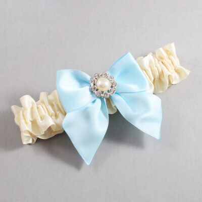 Ivory and Alice Blue Satin Wedding Garter / Ivory and Blue Wedding Garters / Wedding Garter / Custom Wedding Garter / Bridal Garter / Prom Garter / Linda Joyce Couture / Personalized Garter / Personalized Wedding Garter / Personalized Prom Garter