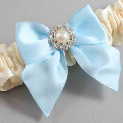 Ivory and Alice Blue Satin Wedding Garter / Ivory and Blue Wedding Garters / Wedding Garter / Custom Wedding Garter / Bridal Garter / Prom Garter / Linda Joyce Couture / Personalized Garter / Personalized Wedding Garter / Personalized Prom Garter