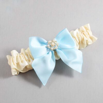 Ivory and Alice Blue Satin Wedding Garter / Ivory and Blue Wedding Garters / Wedding Garter / Custom Wedding Garter / Bridal Garter / Prom Garter / Linda Joyce Couture / Personalized Garter / Personalized Wedding Garter / Personalized Prom Garter