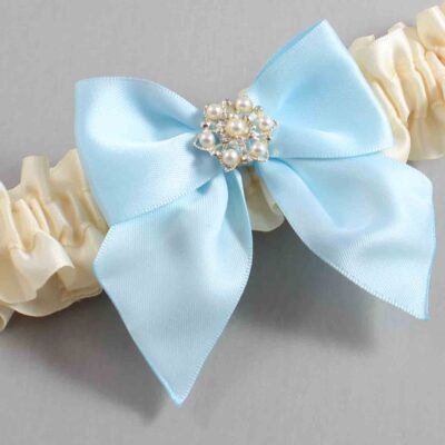 Ivory and Alice Blue Satin Wedding Garter / Ivory and Blue Wedding Garters / Wedding Garter / Custom Wedding Garter / Bridal Garter / Prom Garter / Linda Joyce Couture / Personalized Garter / Personalized Wedding Garter / Personalized Prom Garter