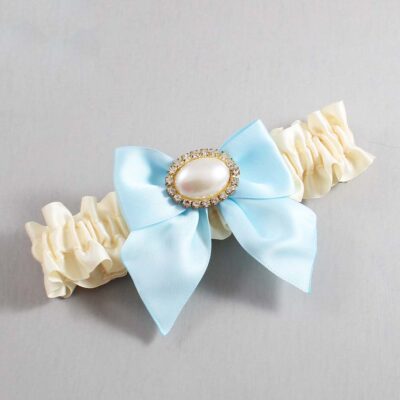 Ivory and Alice Blue Satin Wedding Garter / Ivory and Blue Wedding Garters / Wedding Garter / Custom Wedding Garter / Bridal Garter / Prom Garter / Linda Joyce Couture / Personalized Garter / Personalized Wedding Garter / Personalized Prom Garter