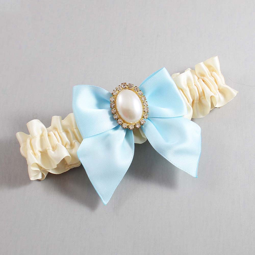 Ivory and Alice Blue Satin Wedding Garter / Ivory and Blue Wedding Garters / Wedding Garter / Custom Wedding Garter / Bridal Garter / Prom Garter / Linda Joyce Couture / Personalized Garter / Personalized Wedding Garter / Personalized Prom Garter