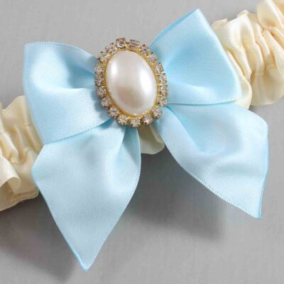 Ivory and Alice Blue Satin Wedding Garter / Ivory and Blue Wedding Garters / Wedding Garter / Custom Wedding Garter / Bridal Garter / Prom Garter / Linda Joyce Couture / Personalized Garter / Personalized Wedding Garter / Personalized Prom Garter