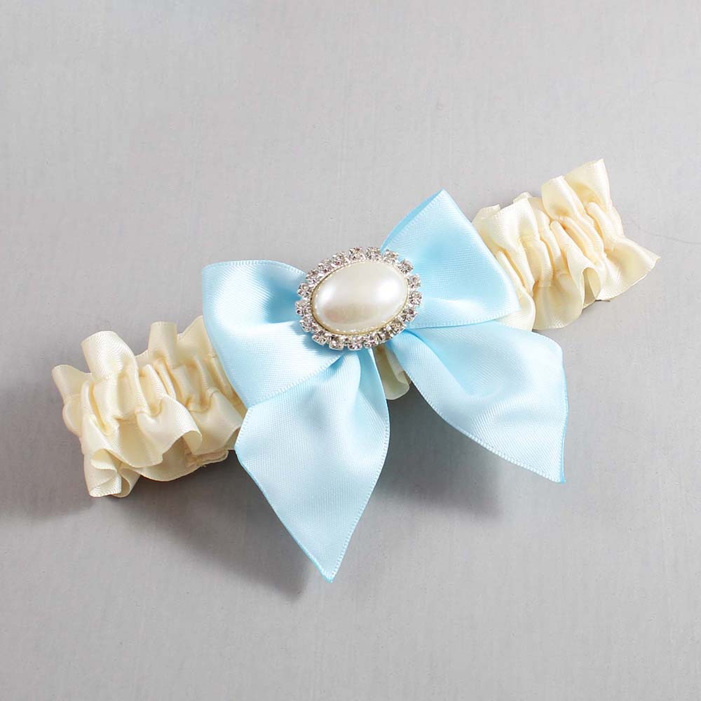 Ivory and Alice Blue Satin Wedding Garter / Ivory and Blue Wedding Garters / Wedding Garter / Custom Wedding Garter / Bridal Garter / Prom Garter / Linda Joyce Couture / Personalized Garter / Personalized Wedding Garter / Personalized Prom Garter