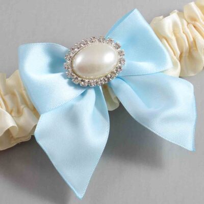 Ivory and Alice Blue Satin Wedding Garter / Ivory and Blue Wedding Garters / Wedding Garter / Custom Wedding Garter / Bridal Garter / Prom Garter / Linda Joyce Couture / Personalized Garter / Personalized Wedding Garter / Personalized Prom Garter