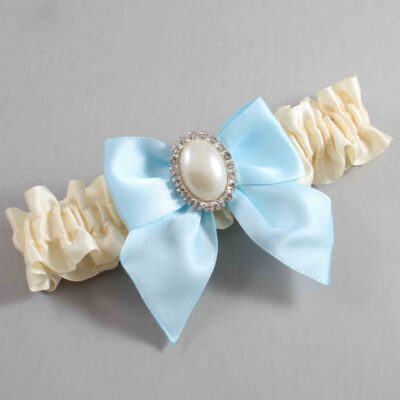 Ivory and Alice Blue Satin Wedding Garter / Ivory and Blue Wedding Garters / Wedding Garter / Custom Wedding Garter / Bridal Garter / Prom Garter / Linda Joyce Couture / Personalized Garter / Personalized Wedding Garter / Personalized Prom Garter