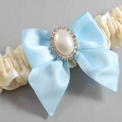 Ivory and Alice Blue Satin Wedding Garter / Ivory and Blue Wedding Garters / Wedding Garter / Custom Wedding Garter / Bridal Garter / Prom Garter / Linda Joyce Couture / Personalized Garter / Personalized Wedding Garter / Personalized Prom Garter